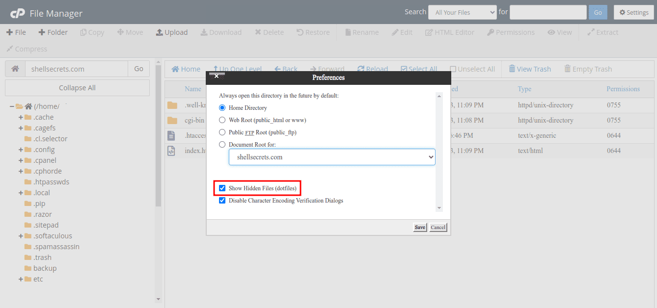 Show Hidden Files in cPanle.