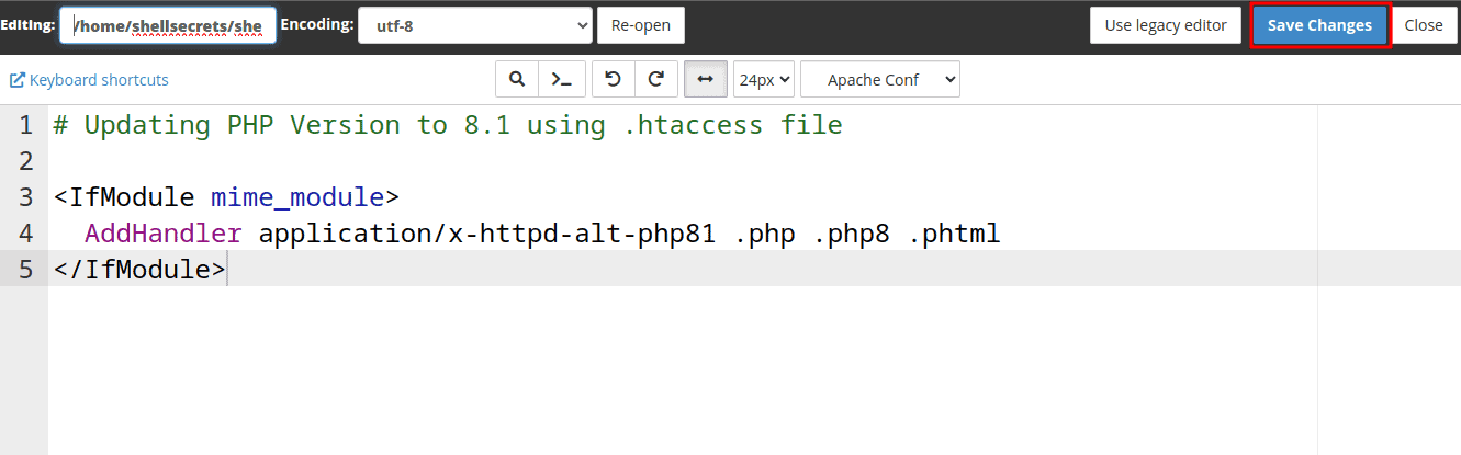 Save htaccess file in cPanle.